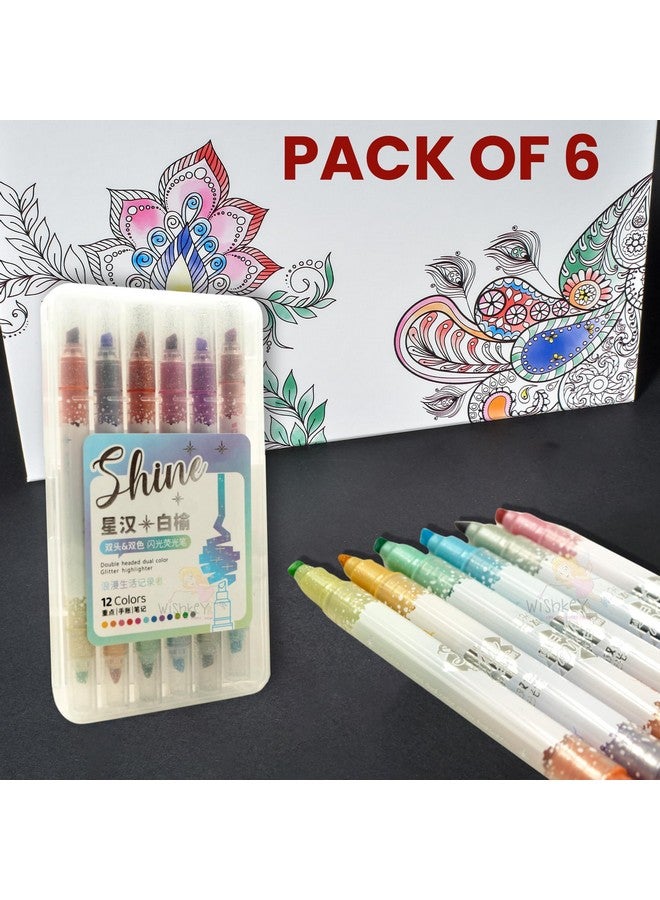 ويش كي أقلام تحديد لامعة مزدوجة الرأس من ويشكي، حبر لامع غير سام، أقلام تمييز ملونة لامعة سريعة الجفاف، متعددة الأغراض، أدوات مكتبية للأطفال والكبار، من 8 سنوات فما فوق (عبوة من 6 قطع، متعددة الألوان) - Image 3