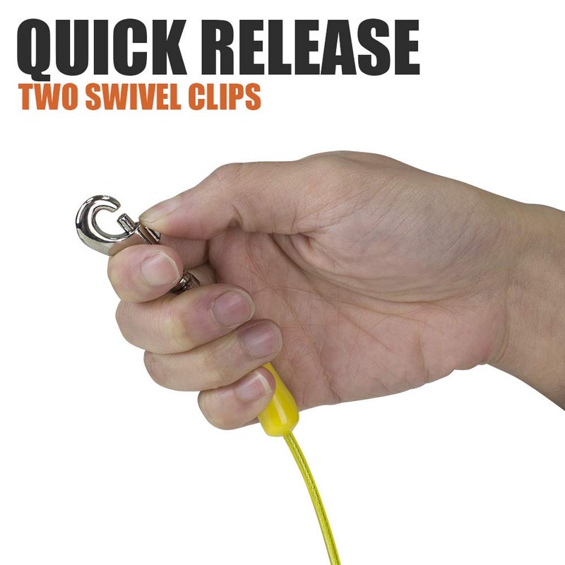 BV Dog Tie Out Cable 25 Feet - Heavy Duty Dog Lead Up to 35 Pounds - Reflective & Rust-Free with Quick Release Swivel Clips & 360Â° Rotating Clasp - Tangle-Free Dogs Runner for Yard (Yellow, Single) - Image 3