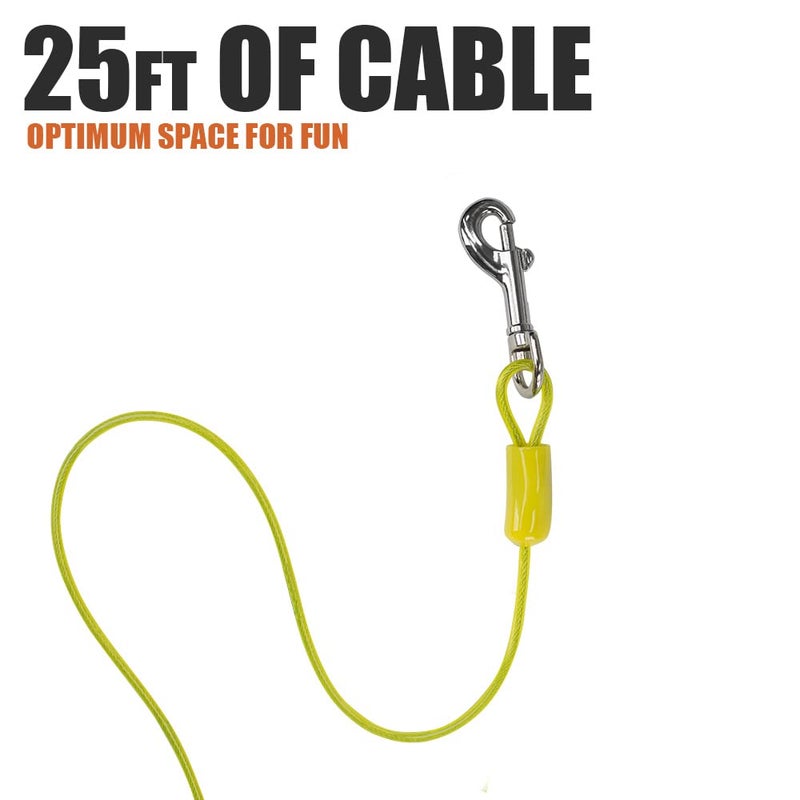 BV Dog Tie Out Cable 25 Feet - Heavy Duty Dog Lead Up to 35 Pounds - Reflective & Rust-Free with Quick Release Swivel Clips & 360Â° Rotating Clasp - Tangle-Free Dogs Runner for Yard (Yellow, Single) - Image 4
