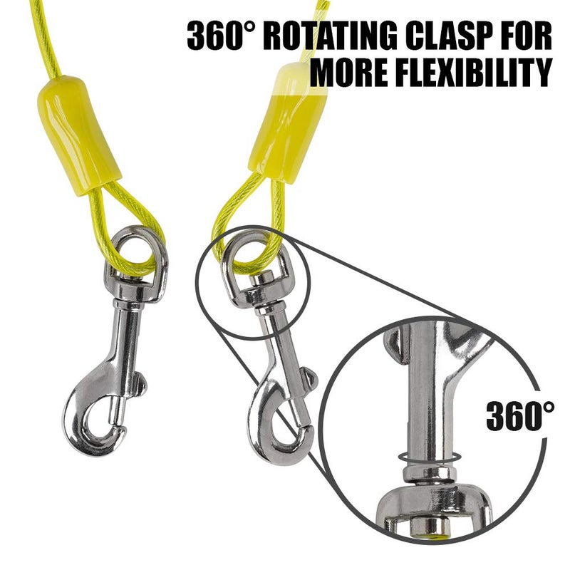 BV Dog Tie Out Cable 25 Feet - Heavy Duty Dog Lead Up to 35 Pounds - Reflective & Rust-Free with Quick Release Swivel Clips & 360Â° Rotating Clasp - Tangle-Free Dogs Runner for Yard (Yellow, Single) - Image 2