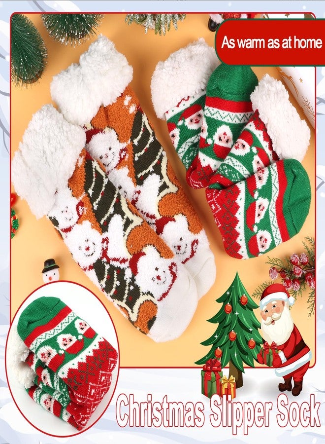 LOAVER Christmas Fuzzy Slipper Socks for Women,2 Pairs Anti Slip Fluffy Slipper Socks with Grippers for Chritsmas Holiday Gifts Party Home Decor - Image 3
