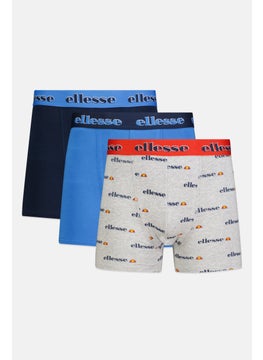 Men 3 Pcs Brand Logo Pull On Trunk, Navy/Grey/Blue