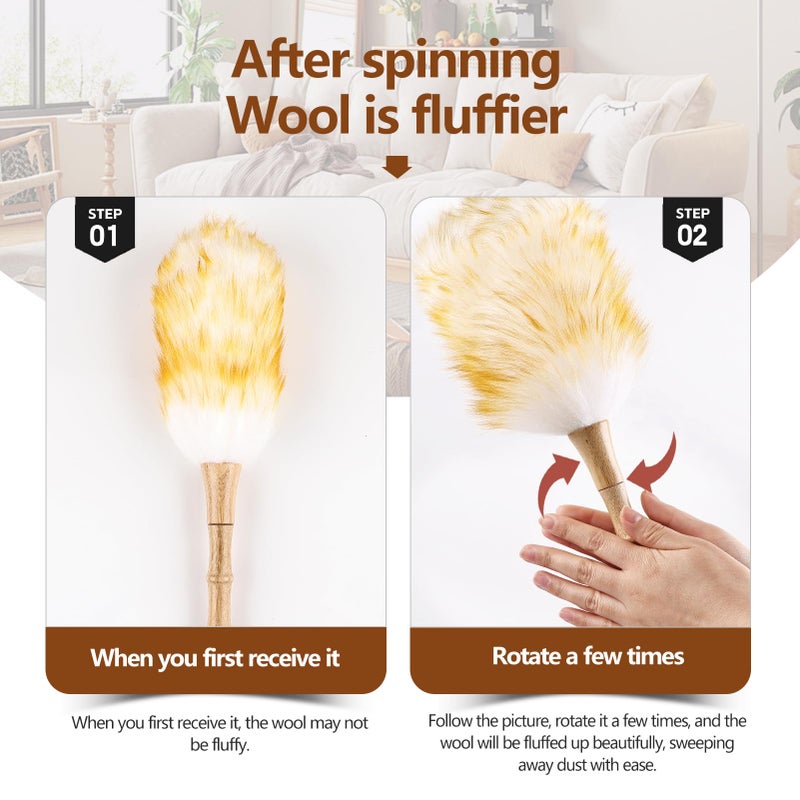 iHUFeather Lambswool Duster for Cleaning with Solid Wooden Handle Leather Hang Strap 14.9 inch Natural Feather Duster for Cleaning Ceiling Fans Window Blinds Computer Furniture(2 Pack) - Image 4