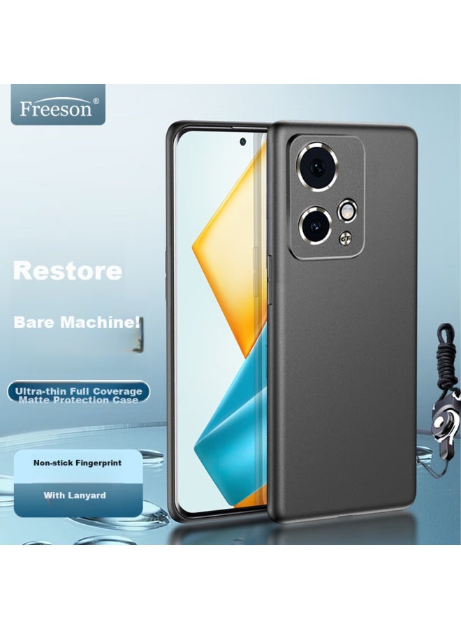 Freeson Phone Case For Honor 90 Gt, Honor 90 Gt Protective Cover, Slim Full Protection Shockproof Frosted Tpu Soft Shell (With Ring Holder And Lanyard), Black - Image 1