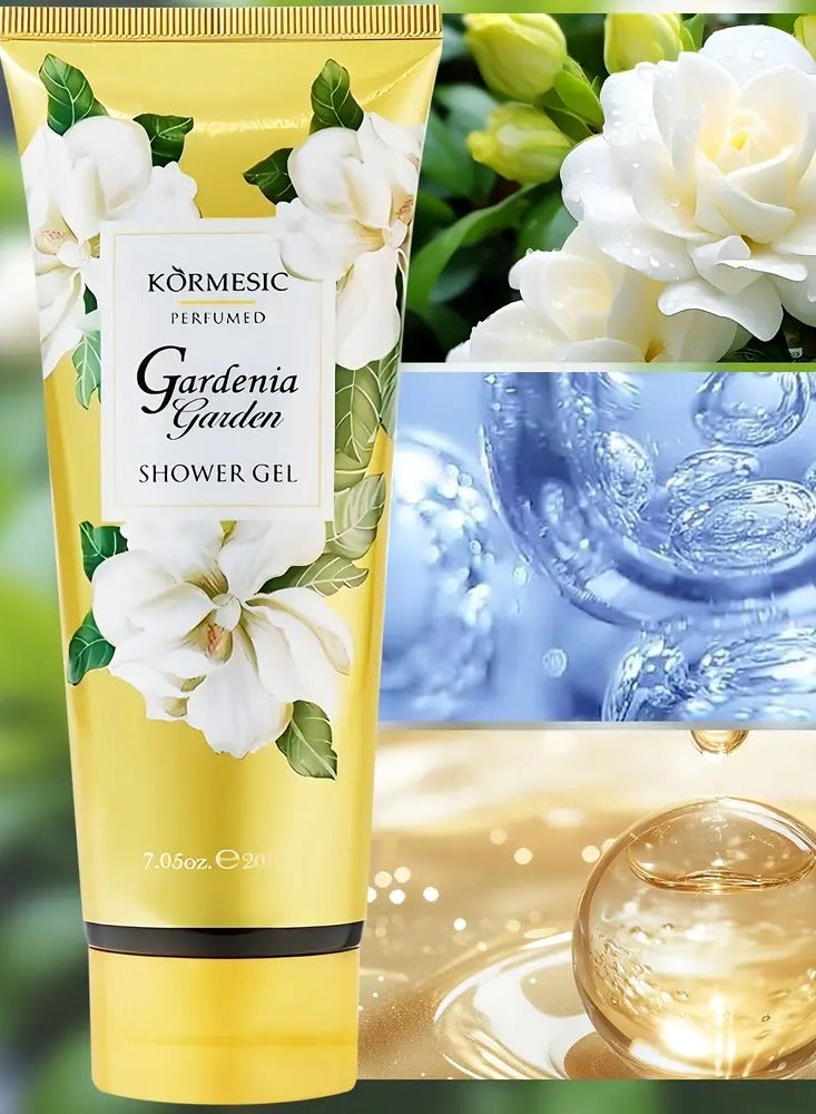 Kormesic جل استحمام جاردينيا 200 جرام مرطب بفيتامين C وزيت جوز الهند للتحكم في الزيت مهدئ ومنعش جل مرطب جل استحمام معطر جل استحمام معطر للجسم جاردينيا - Image 2