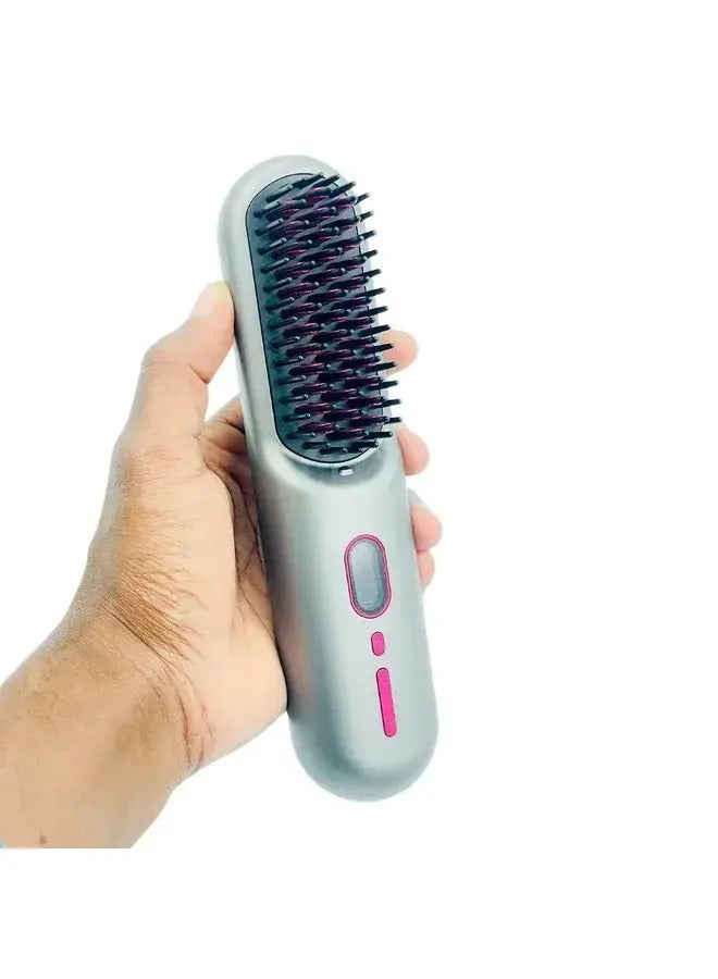 Wireless Straightening Comb, 35W, 7.4V/4800mAh*2 Battery, 50+ Minutes Runtime, Intelligent Temperature Control, Negative Ion, LCD Display, Silver