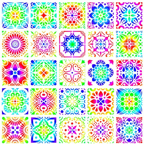 YUEAON 25-Pack (4x4 Inch) Painting Drawing Stencils Mandala Template for Stones Floor Wall Tile Fabric Wood Burning Art&Craft Supplies -reuseable - Image 2