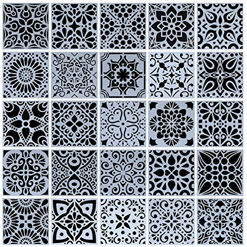YUEAON 25-Pack (4x4 Inch) Painting Drawing Stencils Mandala Template for Stones Floor Wall Tile Fabric Wood Burning Art&Craft Supplies -reuseable - Image 1