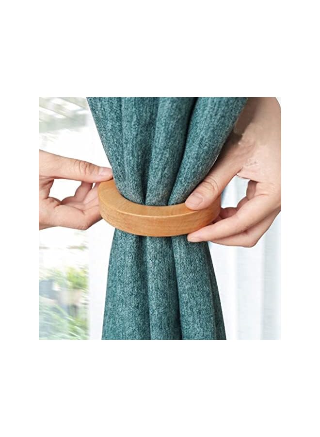The Bros 1 Pair Natural Wooden Curtain Tiebacks, Modern Classic Magnetic Curtain Holder Buckle Clips Holdback, Round Wood Furniture Accessoires for Windows Room Curtains  - Image 2