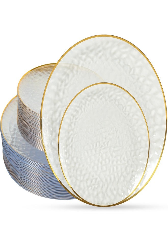 ISFANGCO 72Pcs Disposable Clear Plastic Plates with Gold Rim, Hammered Party Plate, Disposable Dinnerware Set Includes 36 10.25" Dinner and 36 7.5" Dessert Plates for Party & Wedding - Image 1