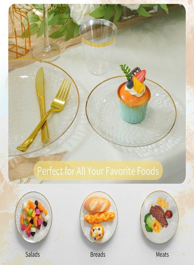 ISFANGCO 72Pcs Disposable Clear Plastic Plates with Gold Rim, Hammered Party Plate, Disposable Dinnerware Set Includes 36 10.25" Dinner and 36 7.5" Dessert Plates for Party & Wedding - Image 5