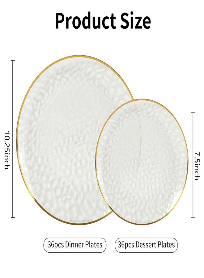 ISFANGCO 72Pcs Disposable Clear Plastic Plates with Gold Rim, Hammered Party Plate, Disposable Dinnerware Set Includes 36 10.25" Dinner and 36 7.5" Dessert Plates for Party & Wedding - Image 2