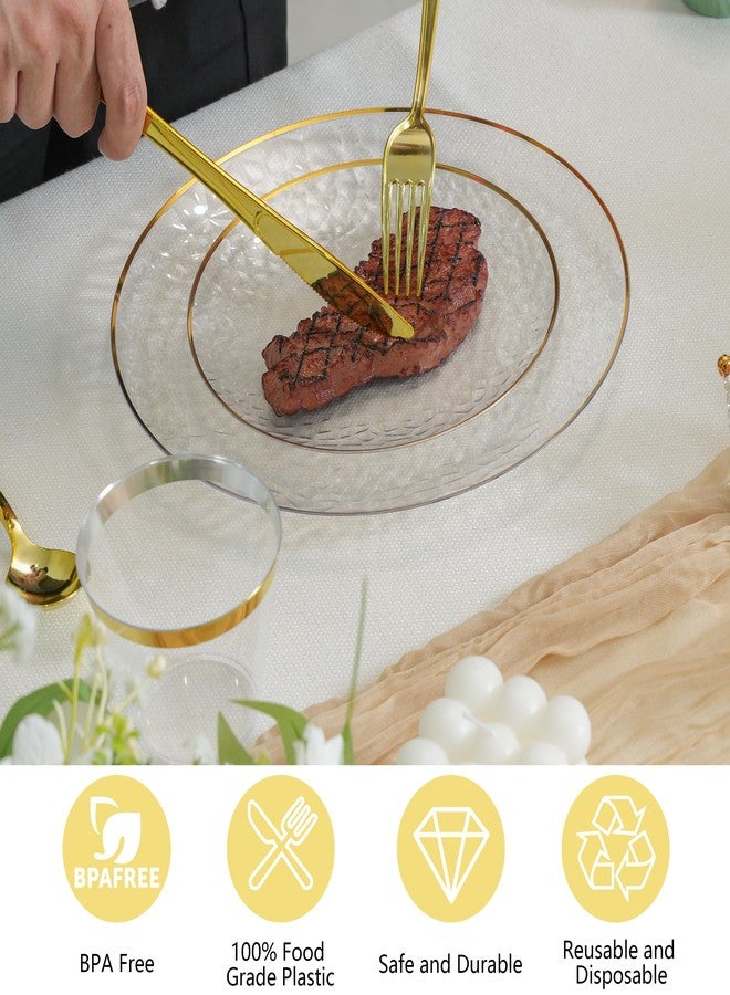 ISFANGCO 72Pcs Disposable Clear Plastic Plates with Gold Rim, Hammered Party Plate, Disposable Dinnerware Set Includes 36 10.25" Dinner and 36 7.5" Dessert Plates for Party & Wedding - Image 3