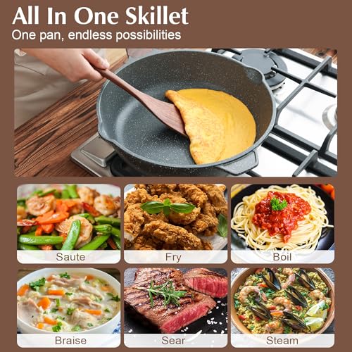 SENSARTE Nonstick Deep Frying Pan Skillet, 12-inch Saute Pan with Lid, Stay-cool Handle, Chef Pan Healthy Stone Cookware Cooking Pan, Induction Compatible, PFOA Free - Image 4