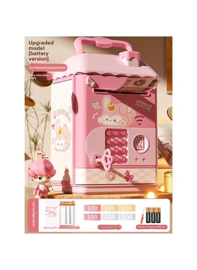 Children's Day Gift 2025 Children's Savings Piggy Bank Can Access Only Enter And Not Enter Password Boys And Girls-Color:[cute Pink Rabbit Piggy Bank] Key Fingerprint Code Lock + Early Education Music Battery Set + Toy Ticket + Wish Card Plan Card  - Image 1