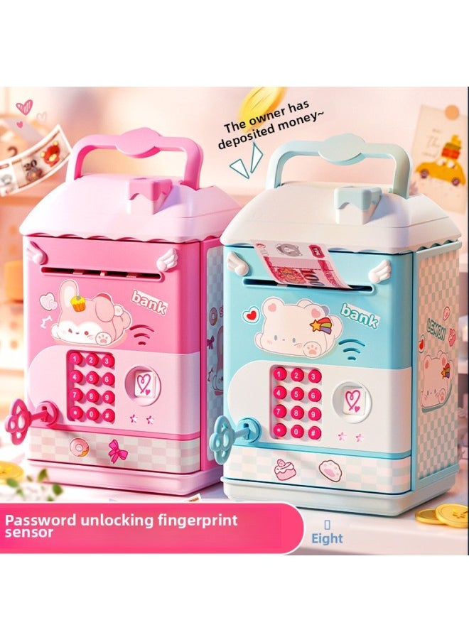 Children's Day Gift 2025 Children's Savings Piggy Bank Can Access Only Enter And Not Enter Password Boys And Girls-Color:[cute Pink Rabbit Piggy Bank] Key Fingerprint Code Lock + Early Education Music Battery Set + Toy Ticket + Wish Card Plan Card  - Image 2
