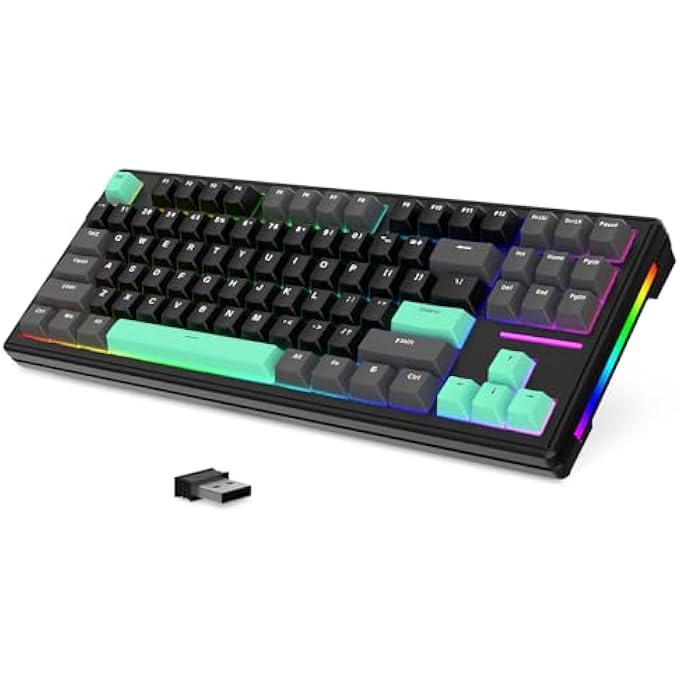 rayihni X ATTACK SHARK M87 75% WIRELESS GAMING KEYBOARD, BT5/2.4G/WIRED, 27 RGB CHROMA BACKLIT, TKL GASKET MOUNT MECHANICAL KEYBOARD WITH HOT-SWAP LINEAR SWITCH, 87 KEYS PBT KEYCAP-BLACK/GREEN - Image 1