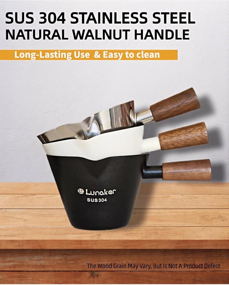 Lunaker Espresso Cups - 4OZ Espresso Shot Cup with Wooden Handle -Measuring Cup with Double Spouts - Coffee Bar Accessories, Bright Silver - Image 5