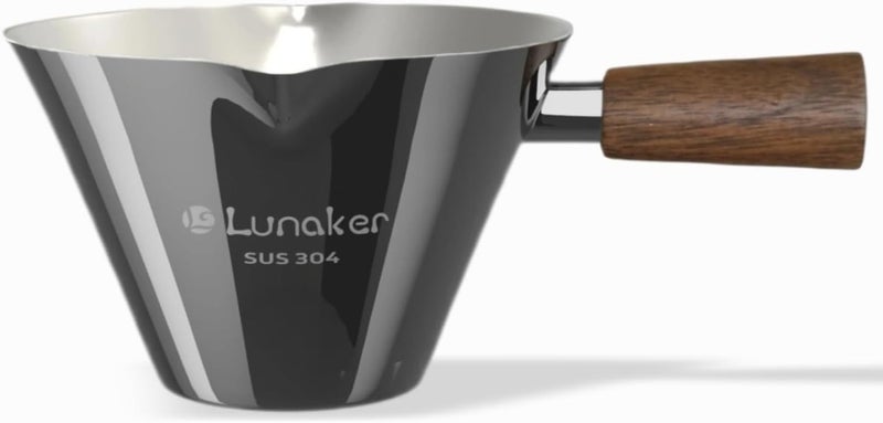 Lunaker Espresso Cups - 4OZ Espresso Shot Cup with Wooden Handle -Measuring Cup with Double Spouts - Coffee Bar Accessories, Bright Silver - Image 1
