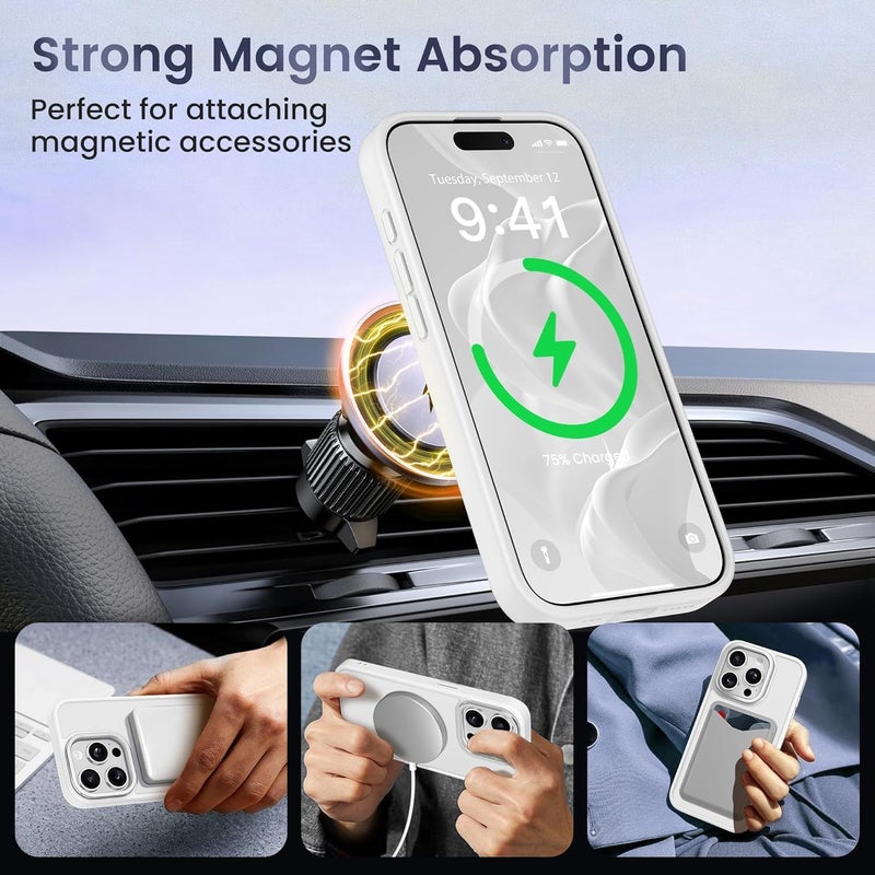 غطاء حلقة مغناطيسي شفاف لجهاز iPhone 16 Pro Max، حامل عدسة معدني، حماية عسكرية مضادة للصدمات متوافق مع الشحن اللاسلكي Magsafe، أبيض - Image 2