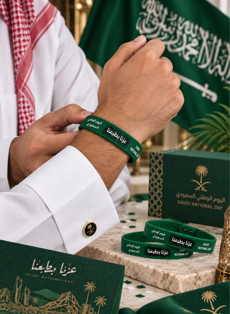 زينة اليوم الوطني السعودي اساور يد مطاطيه قطعتين للاحتفال باليوم الوطني السعودي اساور يد تضيف لمسة احتفالية إلى الإطلالات في مناسبات اليوم الوطني
مناسب لاحتفالات و زينه اليوم الوطني - Image 1