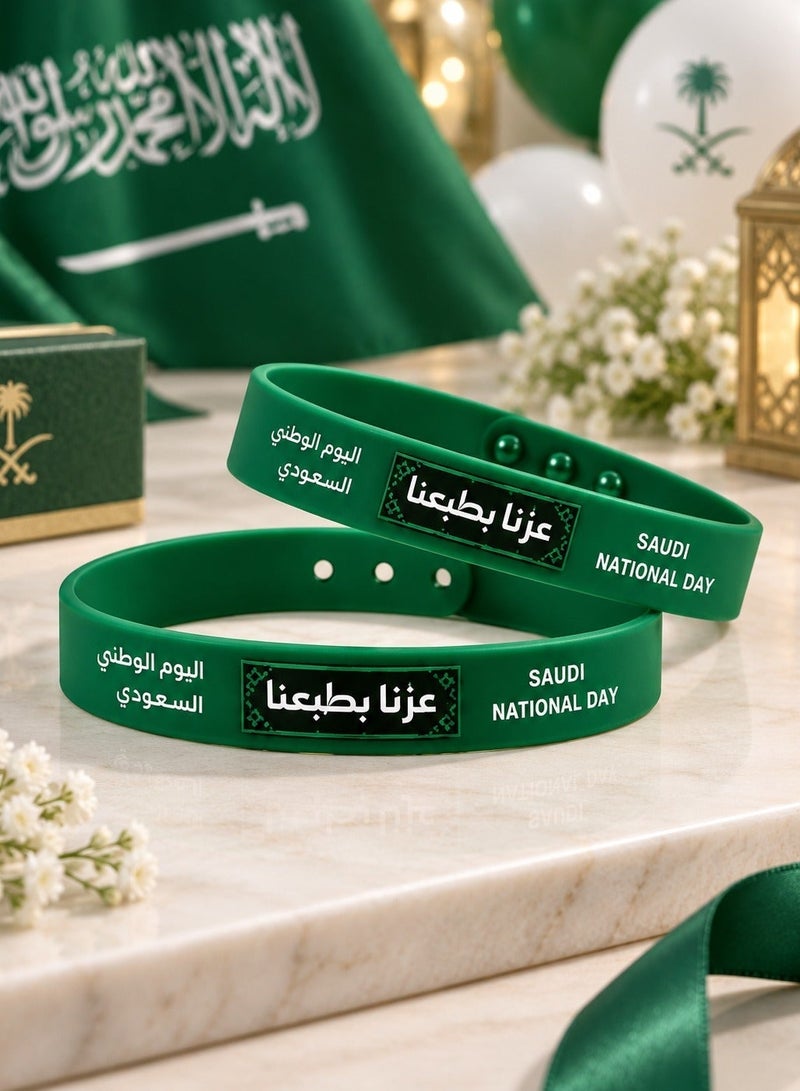 زينة اليوم الوطني السعودي اساور يد مطاطيه قطعتين للاحتفال باليوم الوطني السعودي اساور يد تضيف لمسة احتفالية إلى الإطلالات في مناسبات اليوم الوطني
مناسب لاحتفالات و زينه اليوم الوطني - Image 2