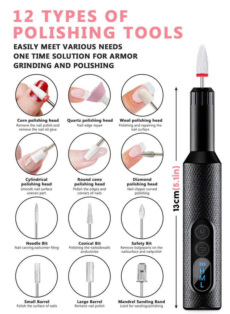 HomarKet Electric Nail Drill, Professional Manicure Pedicure Kit, Cordless Electric Nail File Set, Rechargeable Pedicure Tools For Nails, 3 Speeds Hand Foot Care Nail Drill,With The Wireless Charging Base,36 Sanding Bands Set - Image 2
