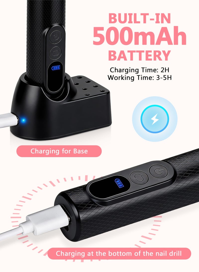 HomarKet Electric Nail Drill, Professional Manicure Pedicure Kit, Cordless Electric Nail File Set, Rechargeable Pedicure Tools For Nails, 3 Speeds Hand Foot Care Nail Drill,With The Wireless Charging Base,36 Sanding Bands Set - Image 4
