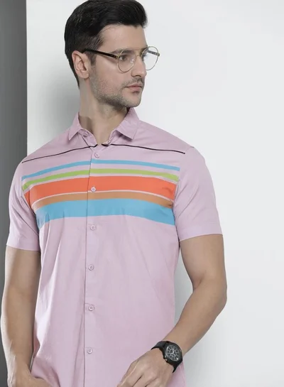 شركة المرآب الهندية Men Regular Fit Placement Print Half Sleeves Spread Collar Casual Shirt