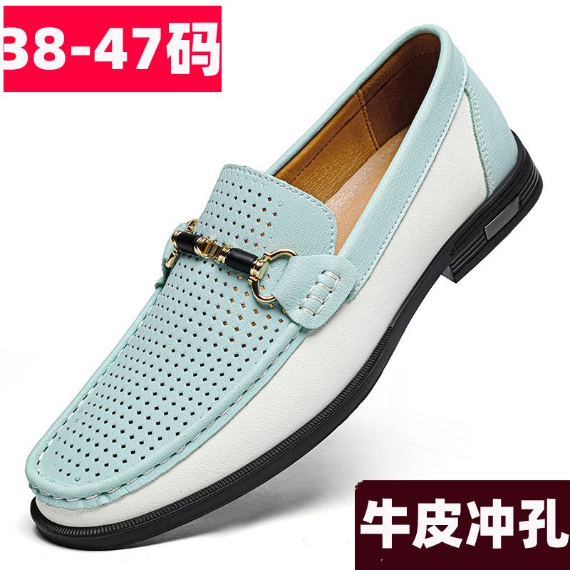 Men'S Genuine Leather Large Size 47 Soft-Soled Beanie Shoes 46 Versatile Leather Shoes 45 Perforated Driving Shoes Youth Fashion Loafers - Image 2