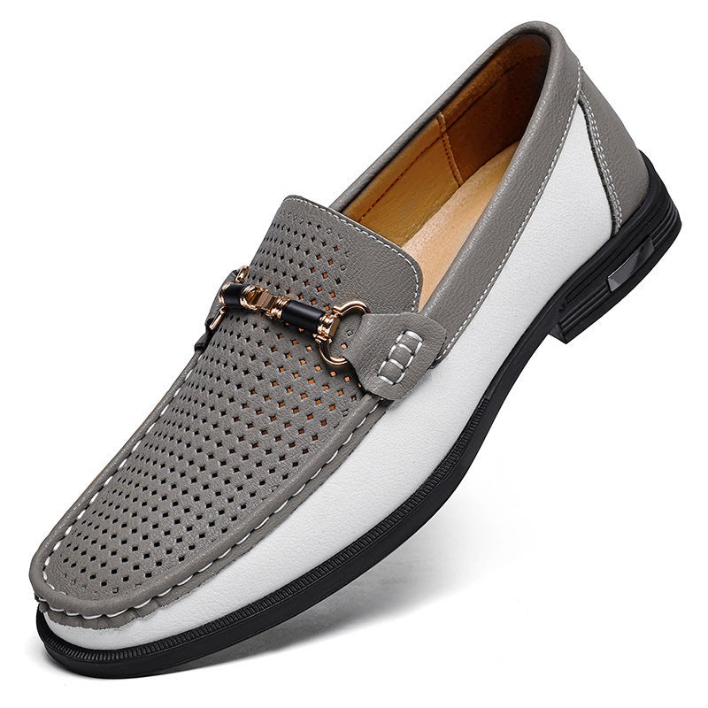 Men'S Genuine Leather Large Size 47 Soft-Soled Beanie Shoes 46 Versatile Leather Shoes 45 Perforated Driving Shoes Youth Fashion Loafers - Image 4