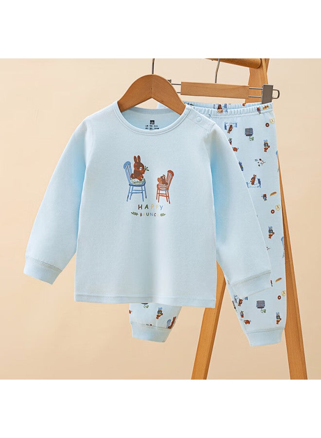 Gb Children's Pure Cotton Class A Autumn Clothes And Pants Set 7a Antibacterial And Anti-mite Non-fluorescent Underwear Set Light Blue 120