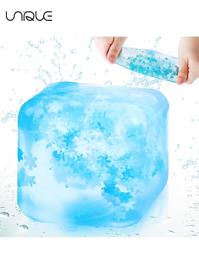 Unique Stress Balls for Kids and Adults, Square Ice Cube Fidget Toys, Fidget Cube Sensory Toys for Autism ADHD, Squeeze Ball Stress Relief Toys for Boys Girls,, Party Favors (Blue) - Image 1