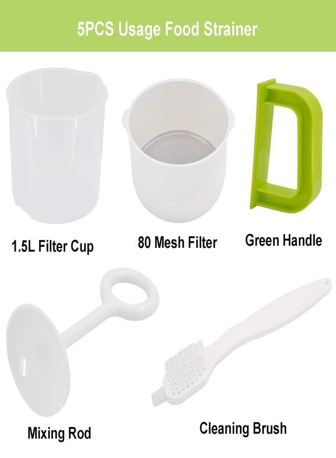 Podoy Multiple Usage Food Strainer Yogurt Strainer Maker Soy Milk Juice Tea Filter Stainless Steel Mesh Nut Milk Bag Replacement 1.5 Quart with Pitcher Handle Press Stick Brush - Image 4
