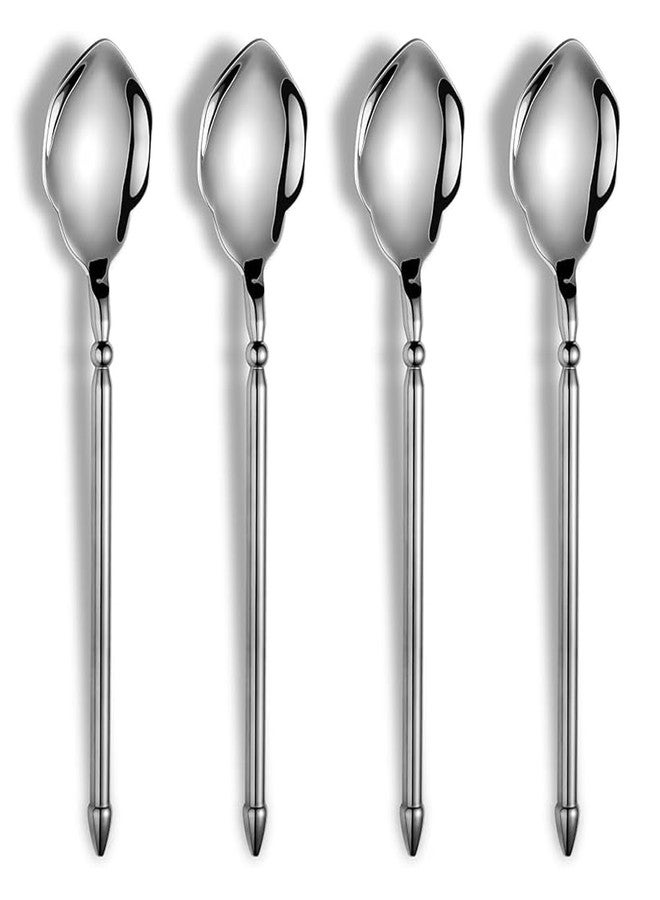 Ouliget Unique Stainless Steel Dinner Spoons Set,Mythical Poseidon's Long Handle Table Soup Spoon,Thick Heavy Weight Silverware,7.5Inches,4 Pieces,Silver - Image 1