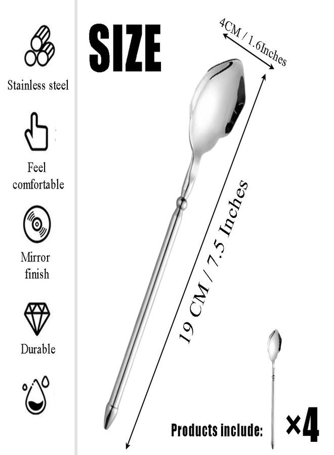 Ouliget Unique Stainless Steel Dinner Spoons Set,Mythical Poseidon's Long Handle Table Soup Spoon,Thick Heavy Weight Silverware,7.5Inches,4 Pieces,Silver - Image 4