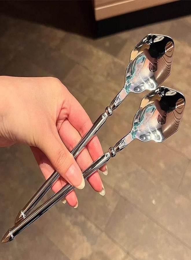 Ouliget Unique Stainless Steel Dinner Spoons Set,Mythical Poseidon's Long Handle Table Soup Spoon,Thick Heavy Weight Silverware,7.5Inches,4 Pieces,Silver - Image 2