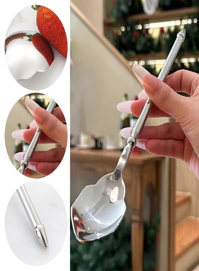 Ouliget Unique Stainless Steel Dinner Spoons Set,Mythical Poseidon's Long Handle Table Soup Spoon,Thick Heavy Weight Silverware,7.5Inches,4 Pieces,Silver - Image 5