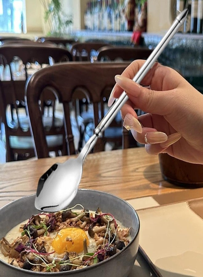 Ouliget Unique Stainless Steel Dinner Spoons Set,Mythical Poseidon's Long Handle Table Soup Spoon,Thick Heavy Weight Silverware,7.5Inches,4 Pieces,Silver - Image 3