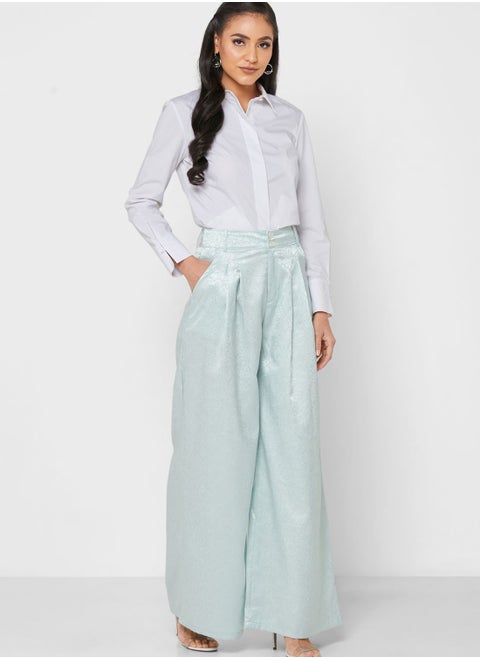 Button Pin tuck Detail Textured Flared Pants