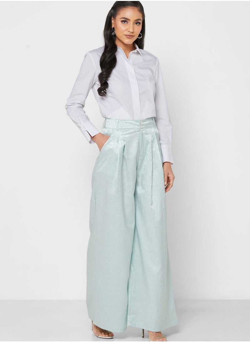 Khizana - Button Pin tuck Detail Textured Flared Pants - Image 1