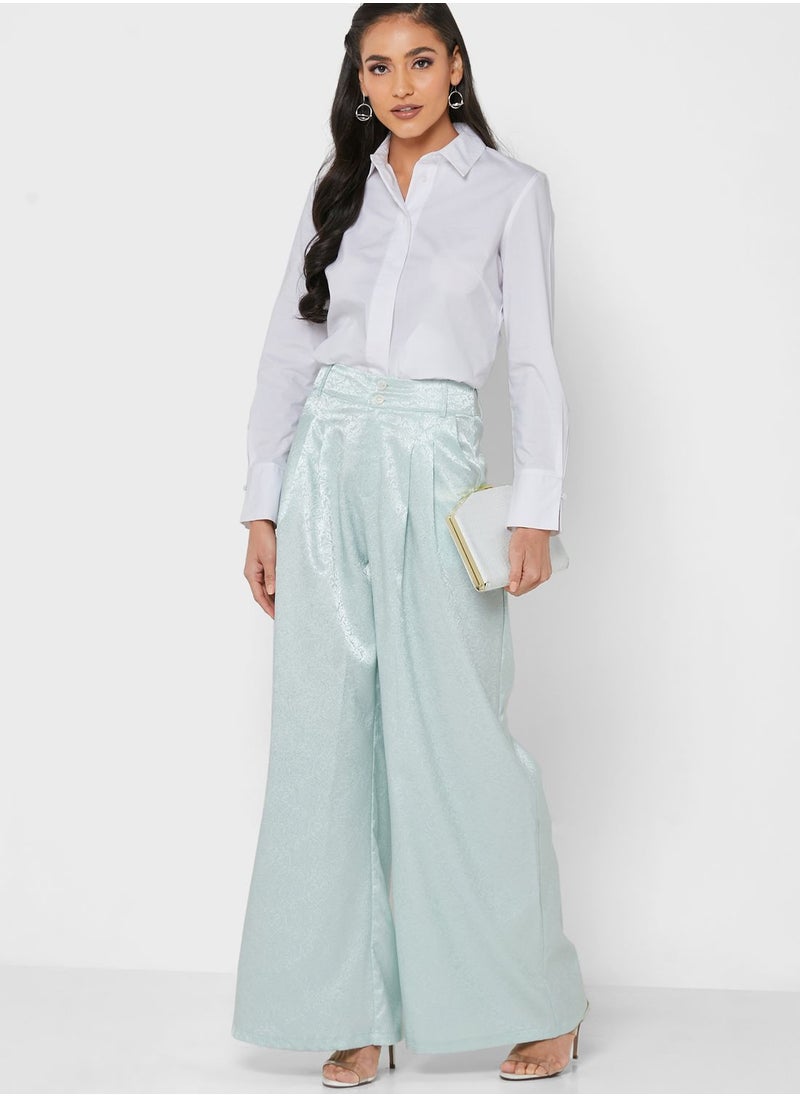 Khizana - Button Pin tuck Detail Textured Flared Pants - Image 1