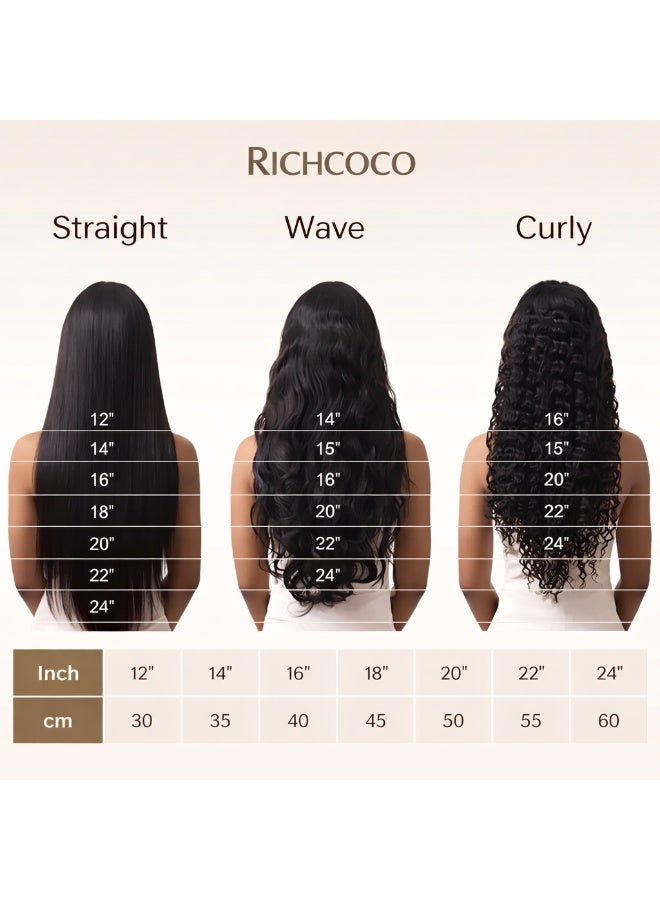 Richcoco Rich Coco 100% Human Hair Clip In Extensions 1 Piece Natural Black Straight Hair Soft Thick Tangle Free Easy Install - Image 3
