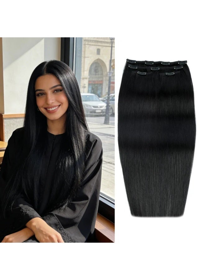 Richcoco Rich Coco 100% Human Hair Clip In Extensions 1 Piece Natural Black Straight Hair Soft Thick Tangle Free Easy Install - Image 2