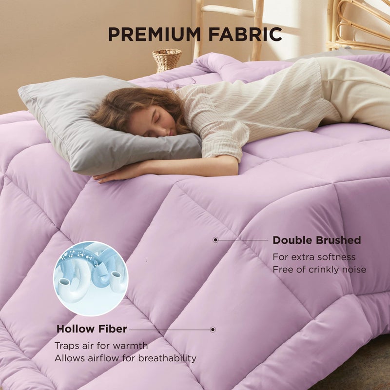 Bedsure Comforter Duvet Insert - Quilted Comforters King Size, All Season Duvet, GentleSoft Down Alternative Bedding, with 8 Tabs, Gifts for Women/Men, Light Purple, King 90 x 102 Inches - Image 3