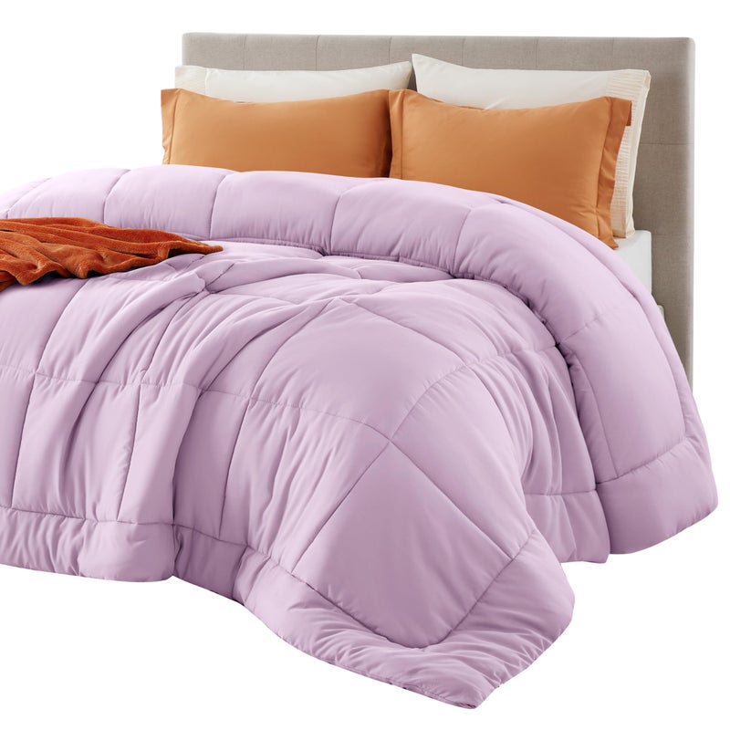 Bedsure Comforter Duvet Insert - Quilted Comforters King Size, All Season Duvet, GentleSoft Down Alternative Bedding, with 8 Tabs, Gifts for Women/Men, Light Purple, King 90 x 102 Inches - Image 1