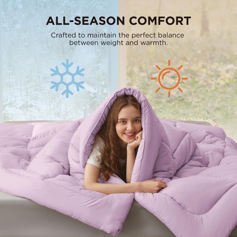 Bedsure Comforter Duvet Insert - Quilted Comforters King Size, All Season Duvet, GentleSoft Down Alternative Bedding, with 8 Tabs, Gifts for Women/Men, Light Purple, King 90 x 102 Inches - Image 4