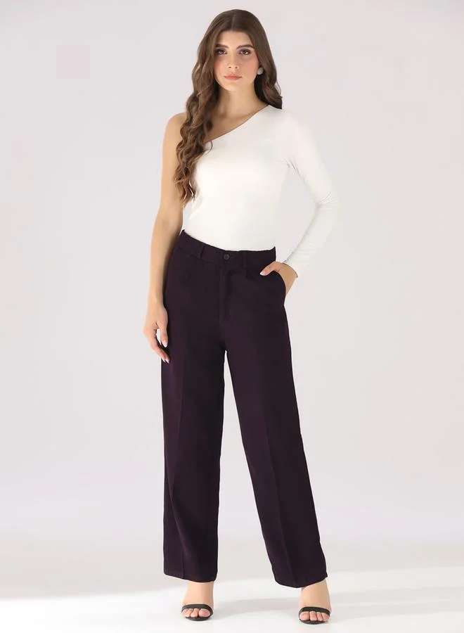 Take Two Dark Purple Straight Fit Trousers