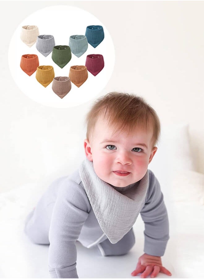 AnnuoYi Baby Bibs 10 Pack Baby Bandana Drool Bibs 100% Cotton for Unisex Boys Girls,10 Solid Colors Set for Teething Drooling  - Image 1