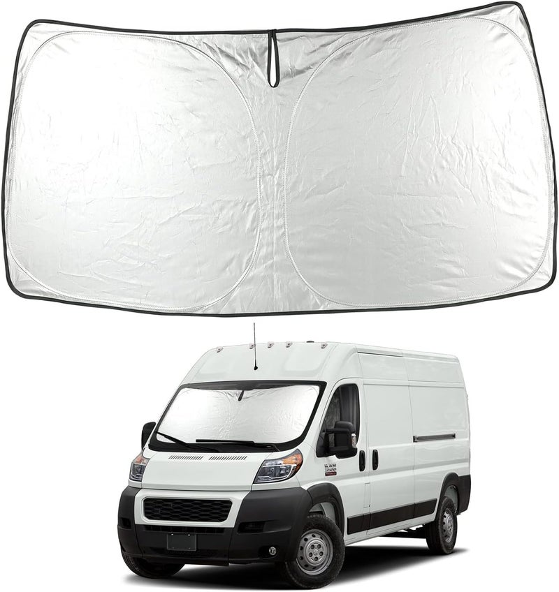 ROCCS Windshield Sunshade UV Ray Reflector for 2014-2022 Dodge RAM ProMaster Full Size Cargo Van Chassis Cab Cutaway Front Window Sun Shade Shield Cover Foldable Reflective Sun Visor